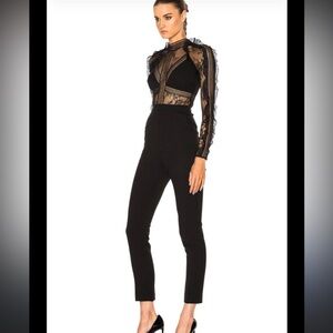 Self-Portrait Black Lace Hall Jumpsuit Sz 0 Sheer Long Sleeve Evening One Piece